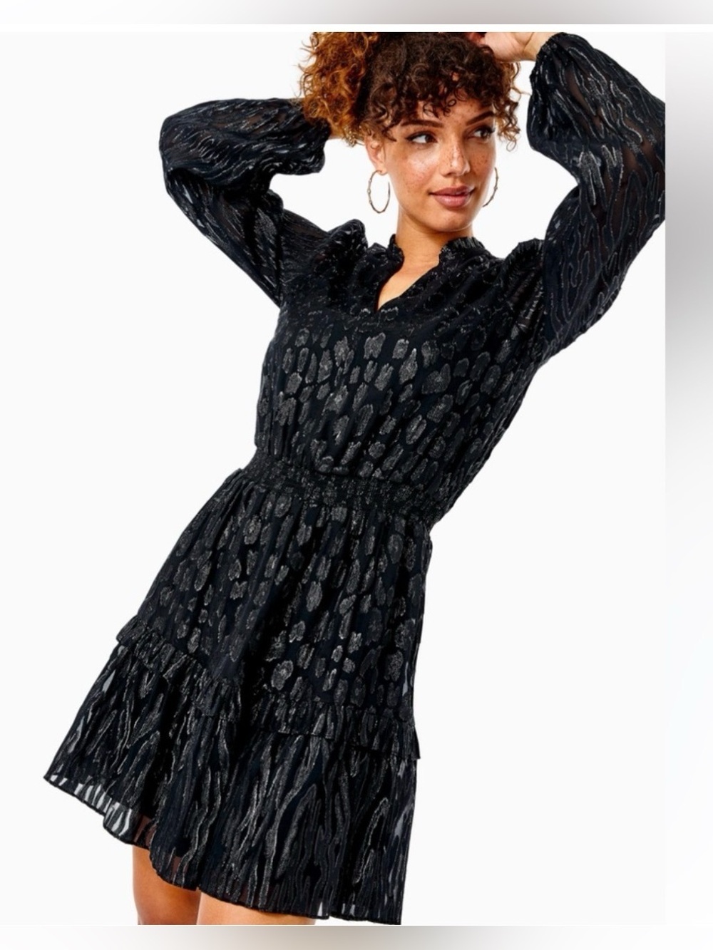 LILLY PULITZER WOMES AVELYNN SILK DRESS ONYX SEEING SPOTS METALIC CLIP!
